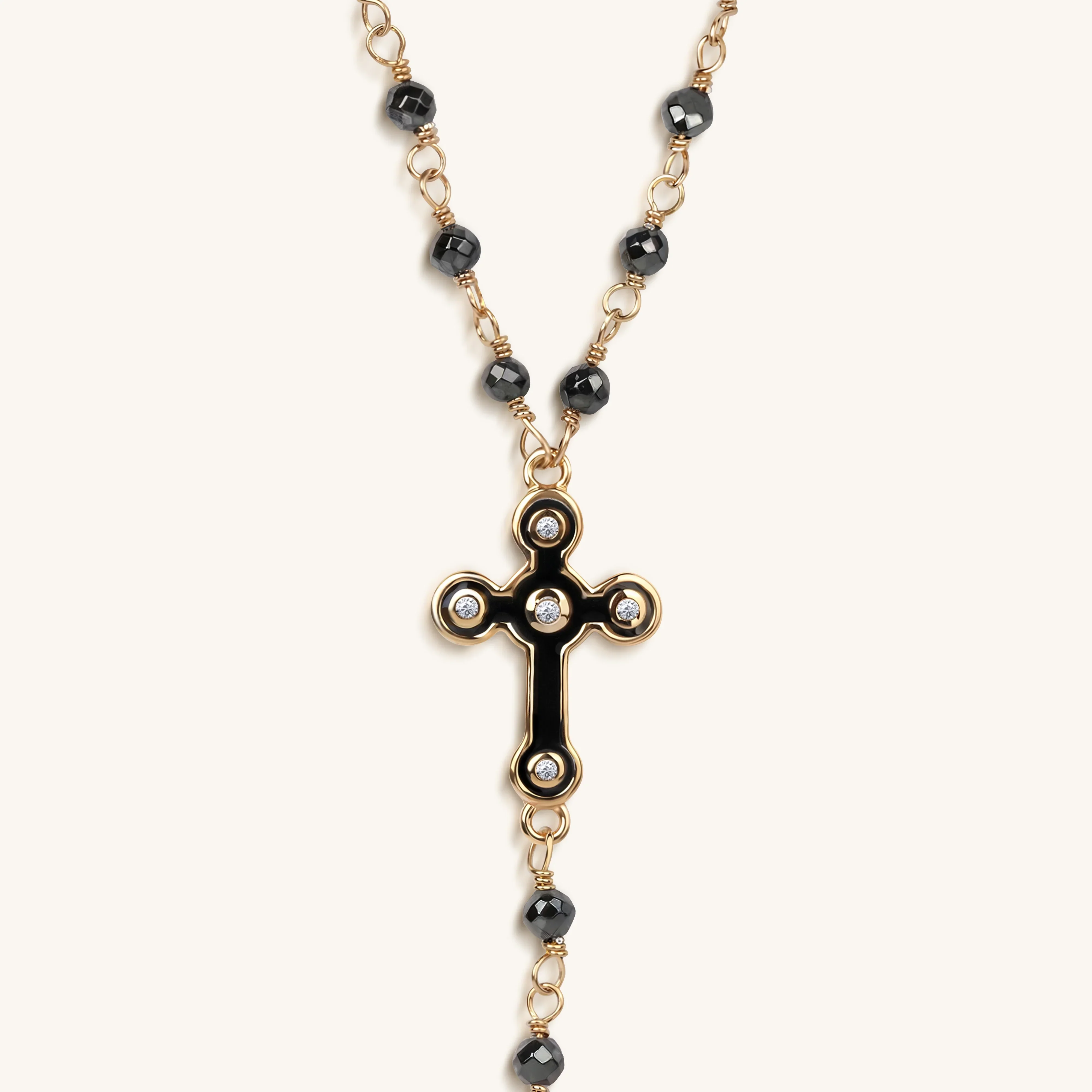 Unwavering Faith Cross - Hematite Rosary Necklace - Image 4