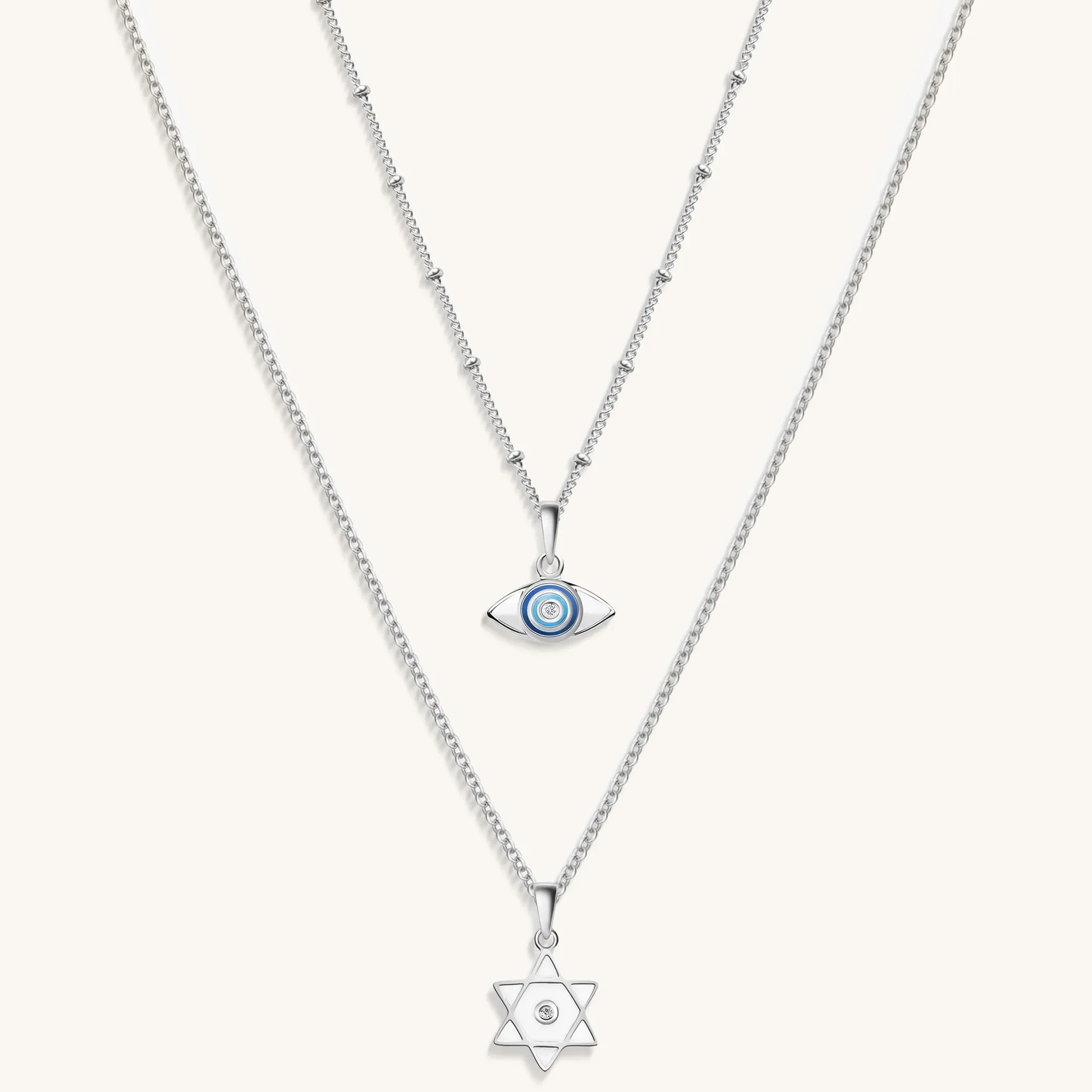Unwavering Faith - Silver Evil Eye Star of David Necklace
