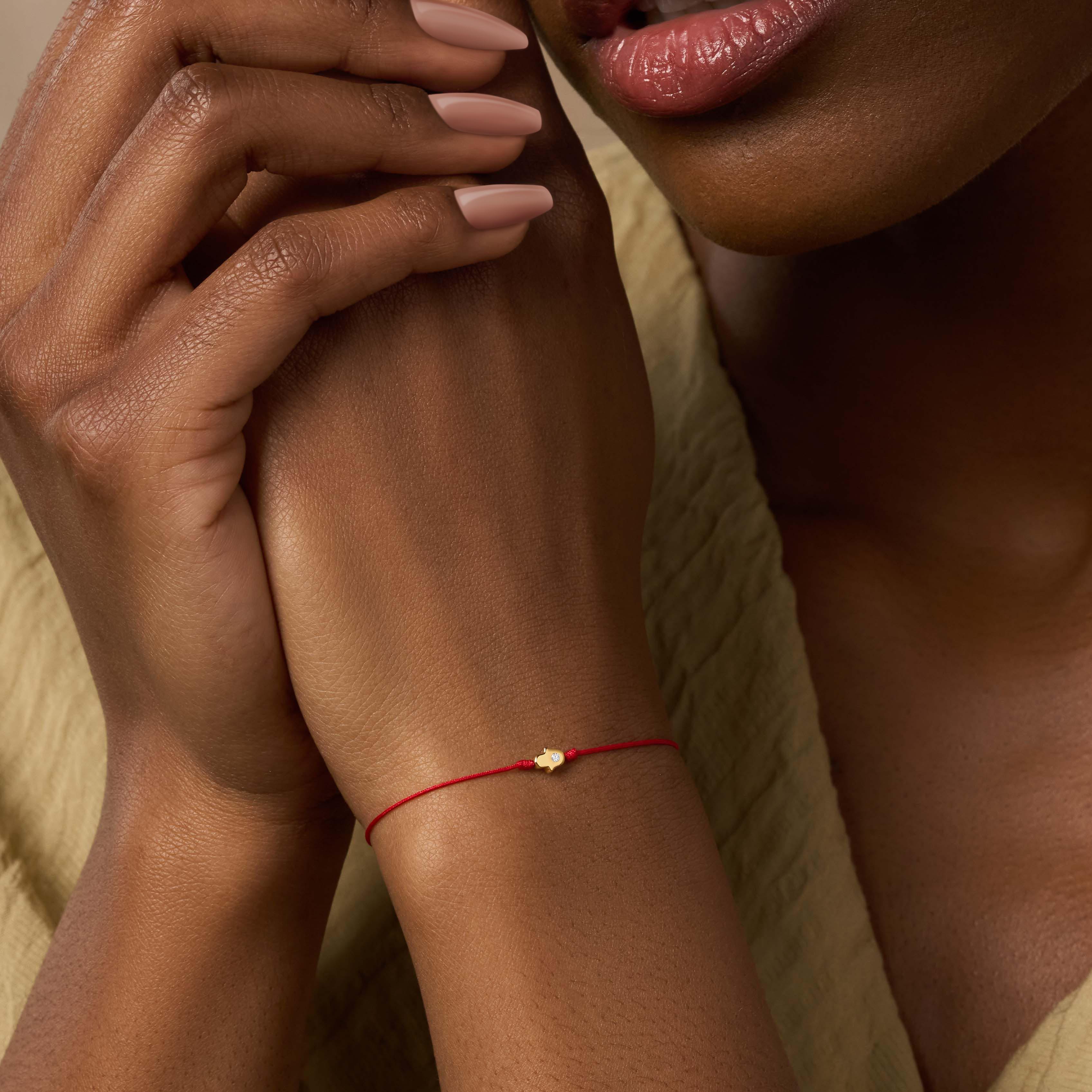 Uplifted Perspective 14K Gold Hamsa Hand Red String Bracelet - Image 2
