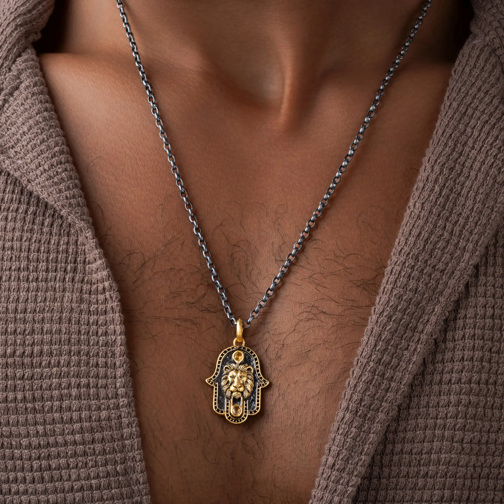 Valor Eclipse Hamsa Lion Pendant Necklace - Image 2