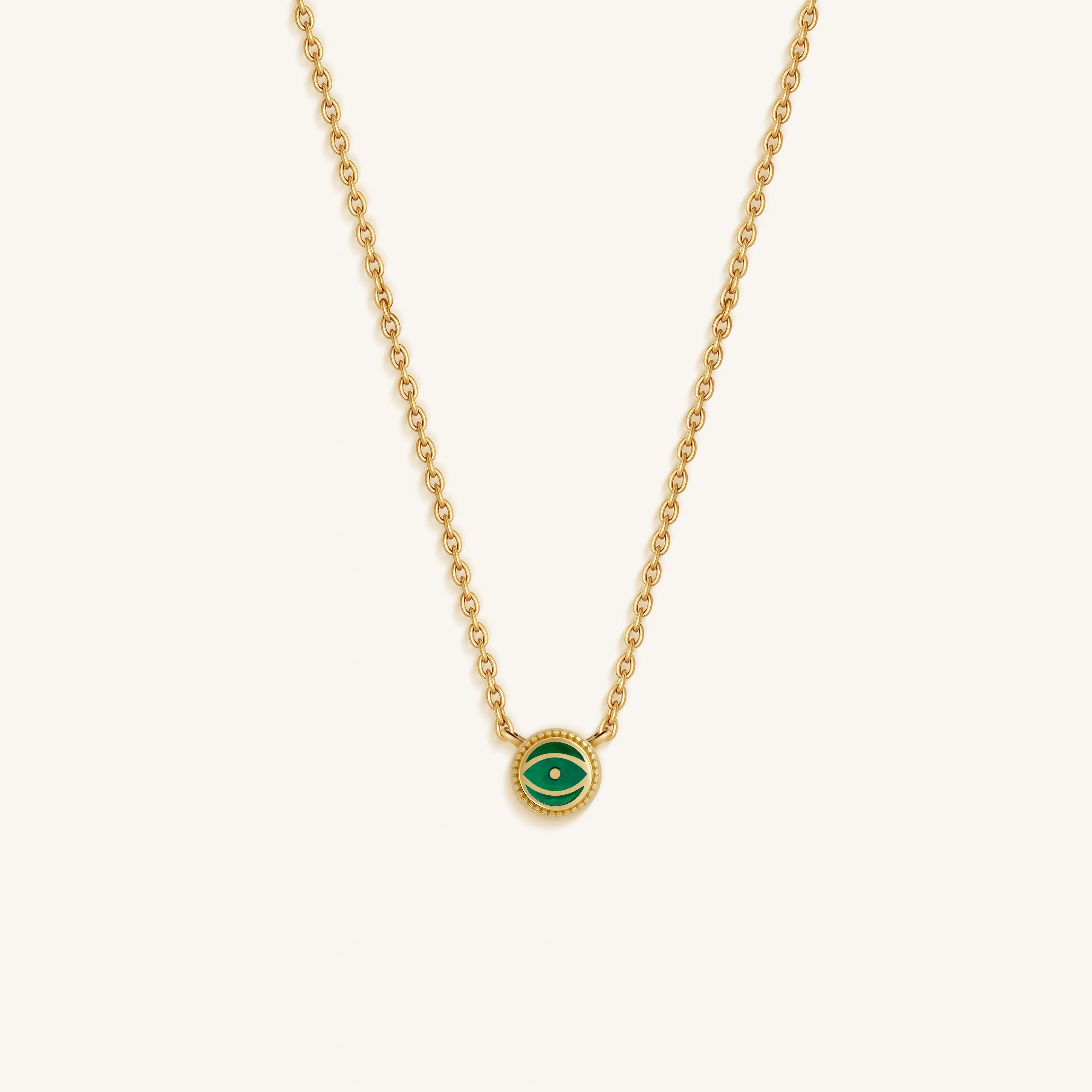 Verdant Guardian - Emerald Agate May Birthstone Evil Eye Gold Necklace