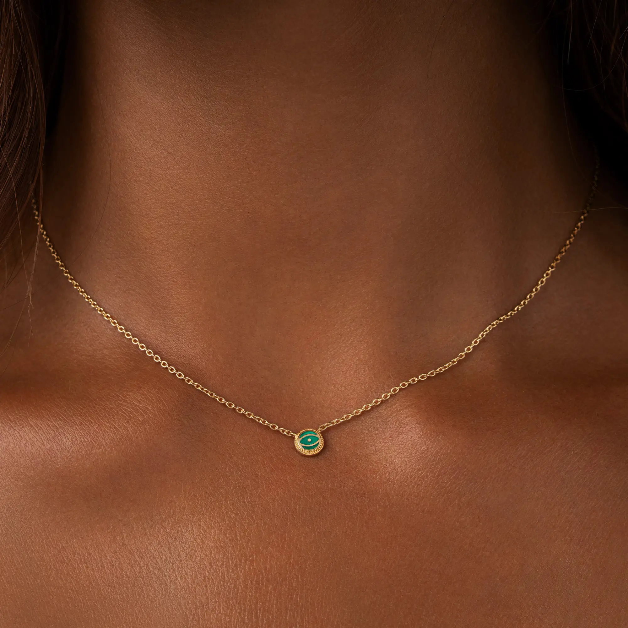 Verdant Guardian - Emerald Agate May Birthstone Evil Eye Gold Necklace - Image 2