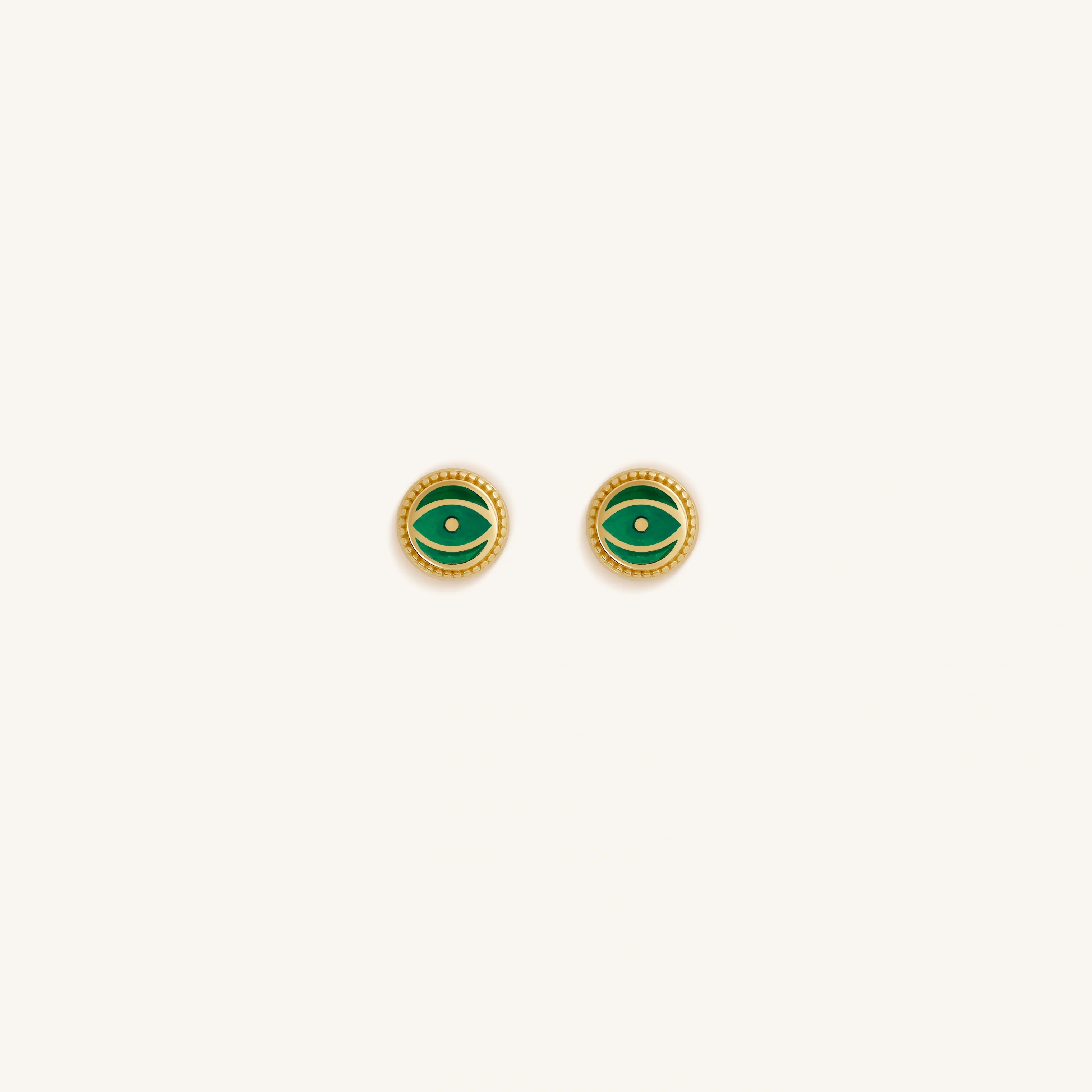 Verdant Guardian - Emerald Agate May Birthstone Evil Eye Gold Stud Earrings