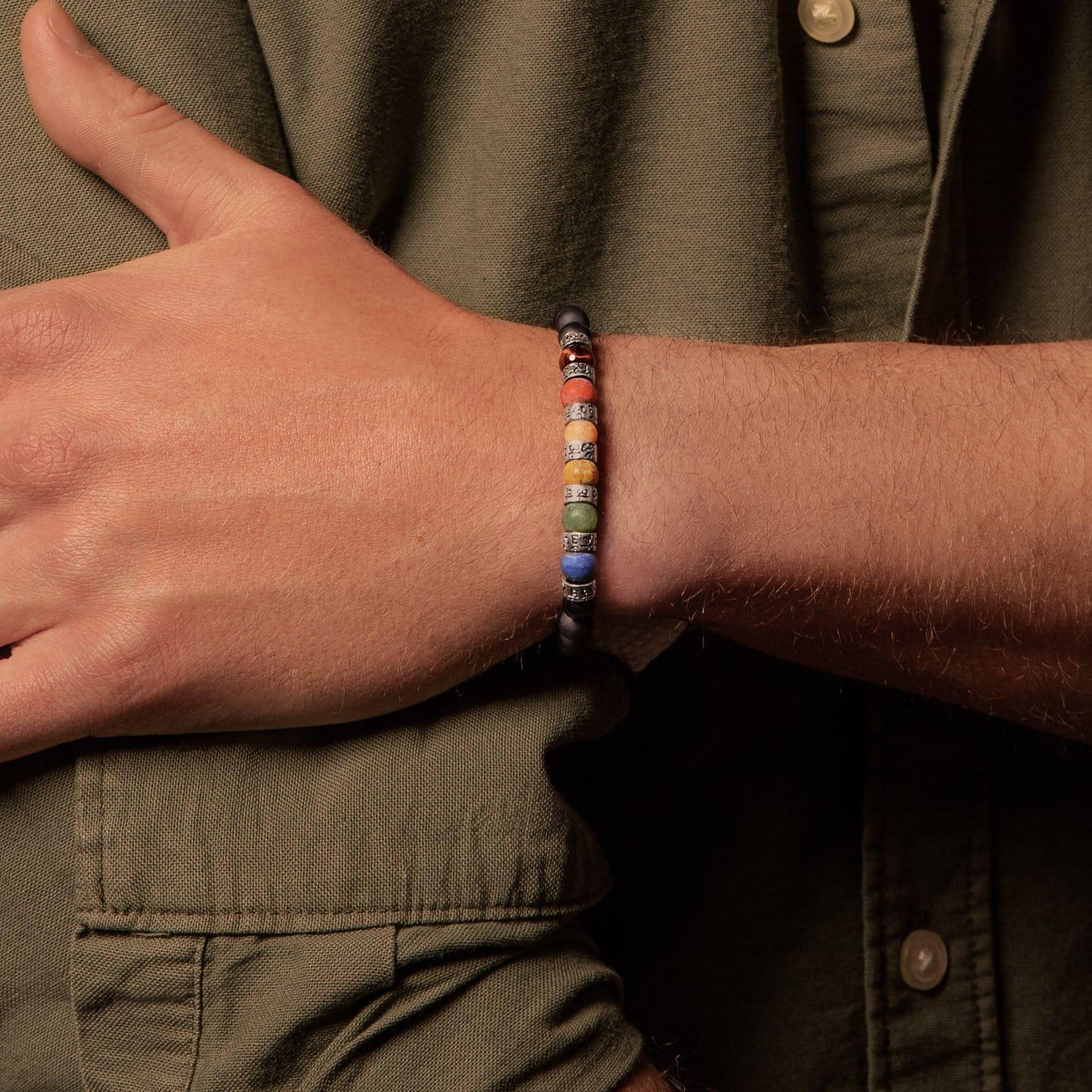 Vigorous Growth - Matte Onyx Jasper Chakra Barrel Bracelet - Image 4
