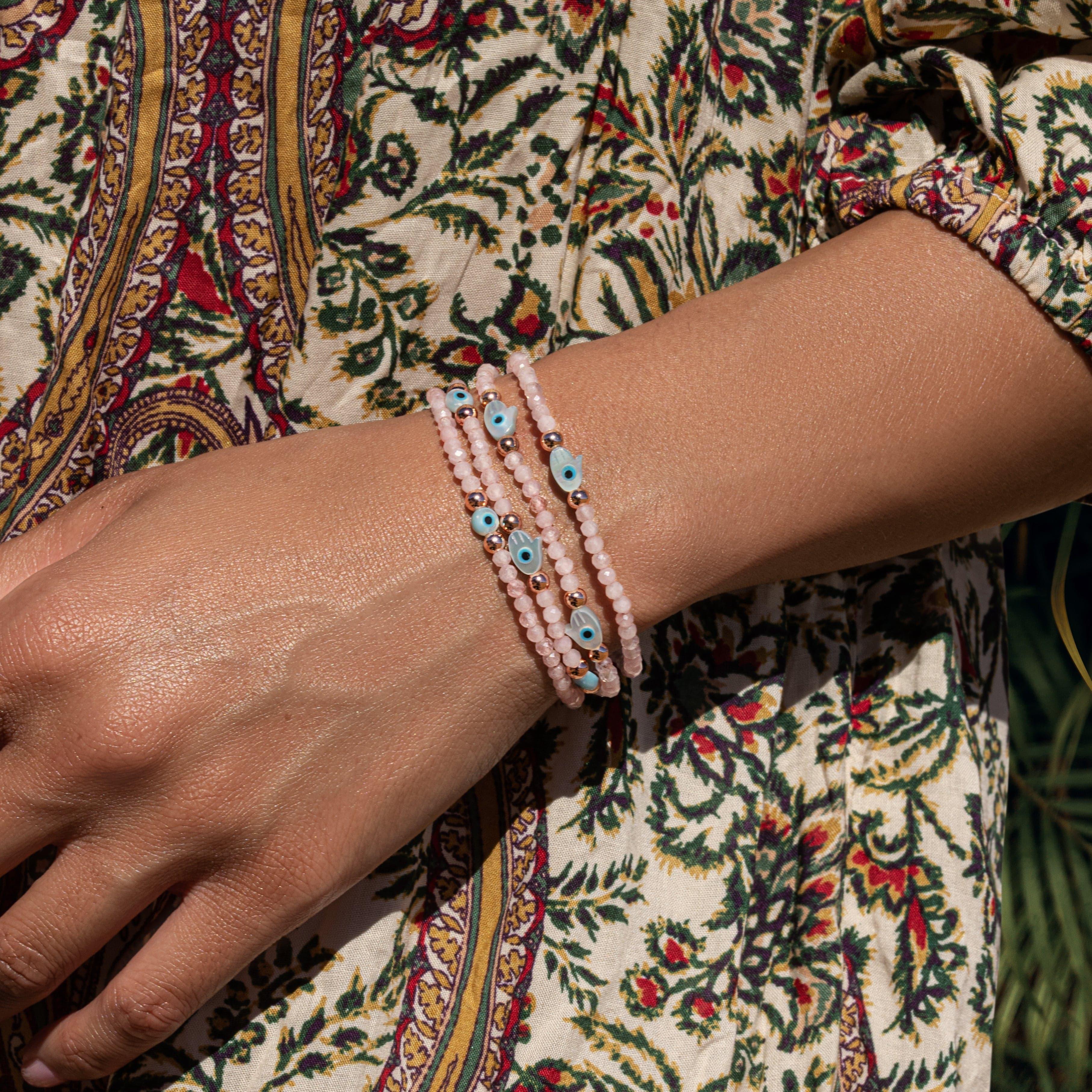 Vision of Love - Rose Quartz Evil Eye Bracelet - Image 2