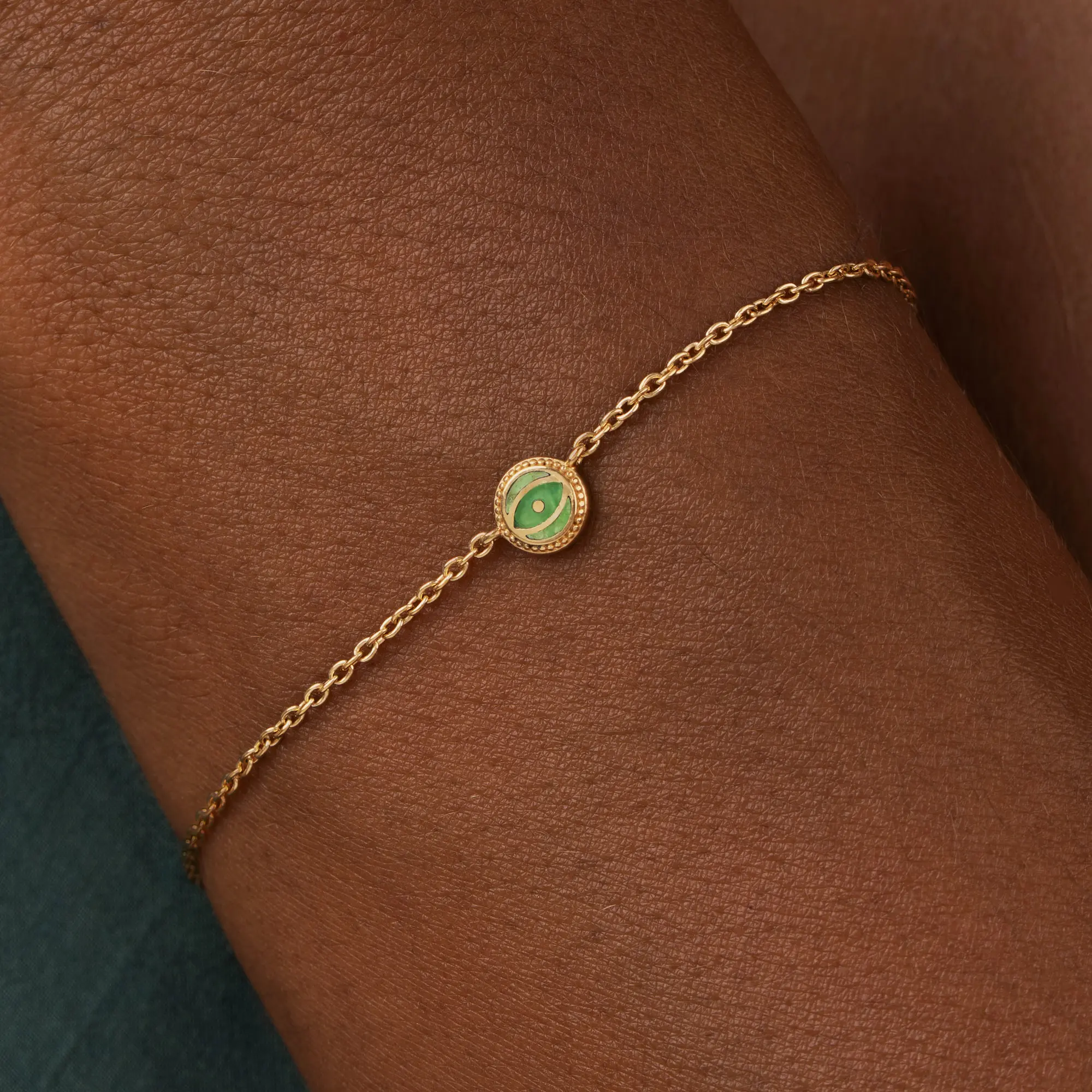 Vital Essence - Peridot August Birthstone Evil Eye Gold Bracelet - Image 2