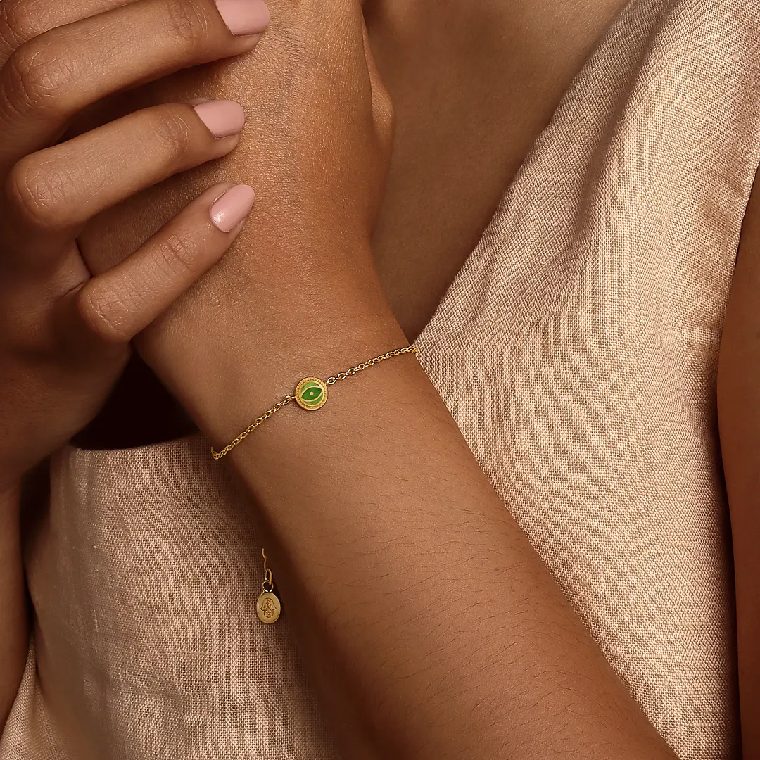Vital Essence - Peridot August Birthstone Evil Eye Gold Bracelet - Image 3