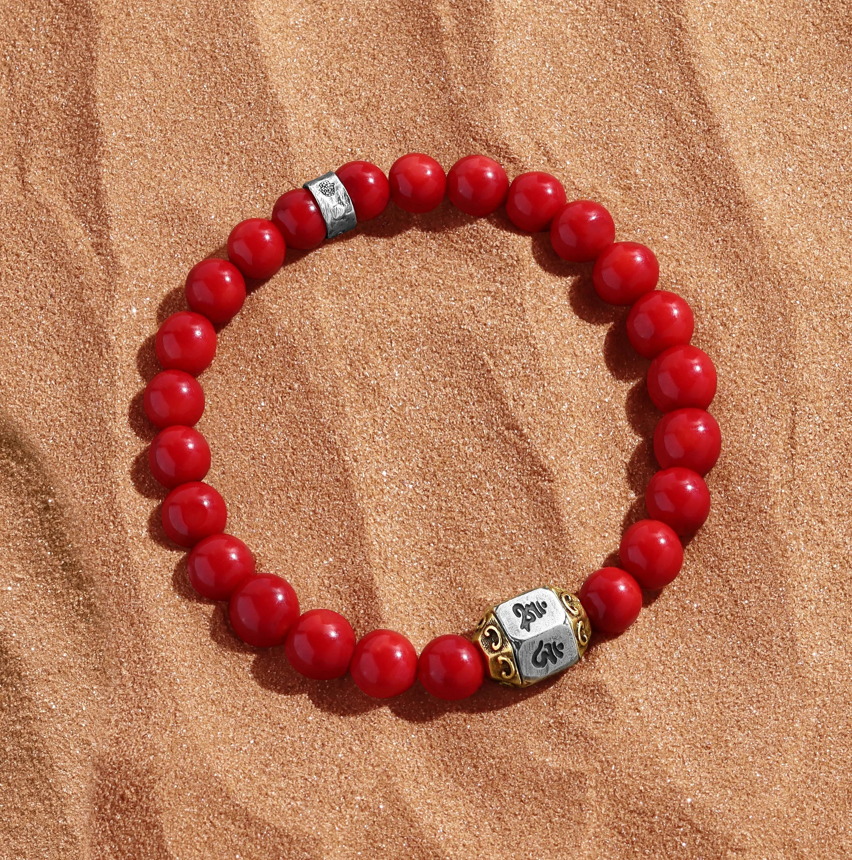 Vitality Boost Red Coral Mantra Silver Bracelet
