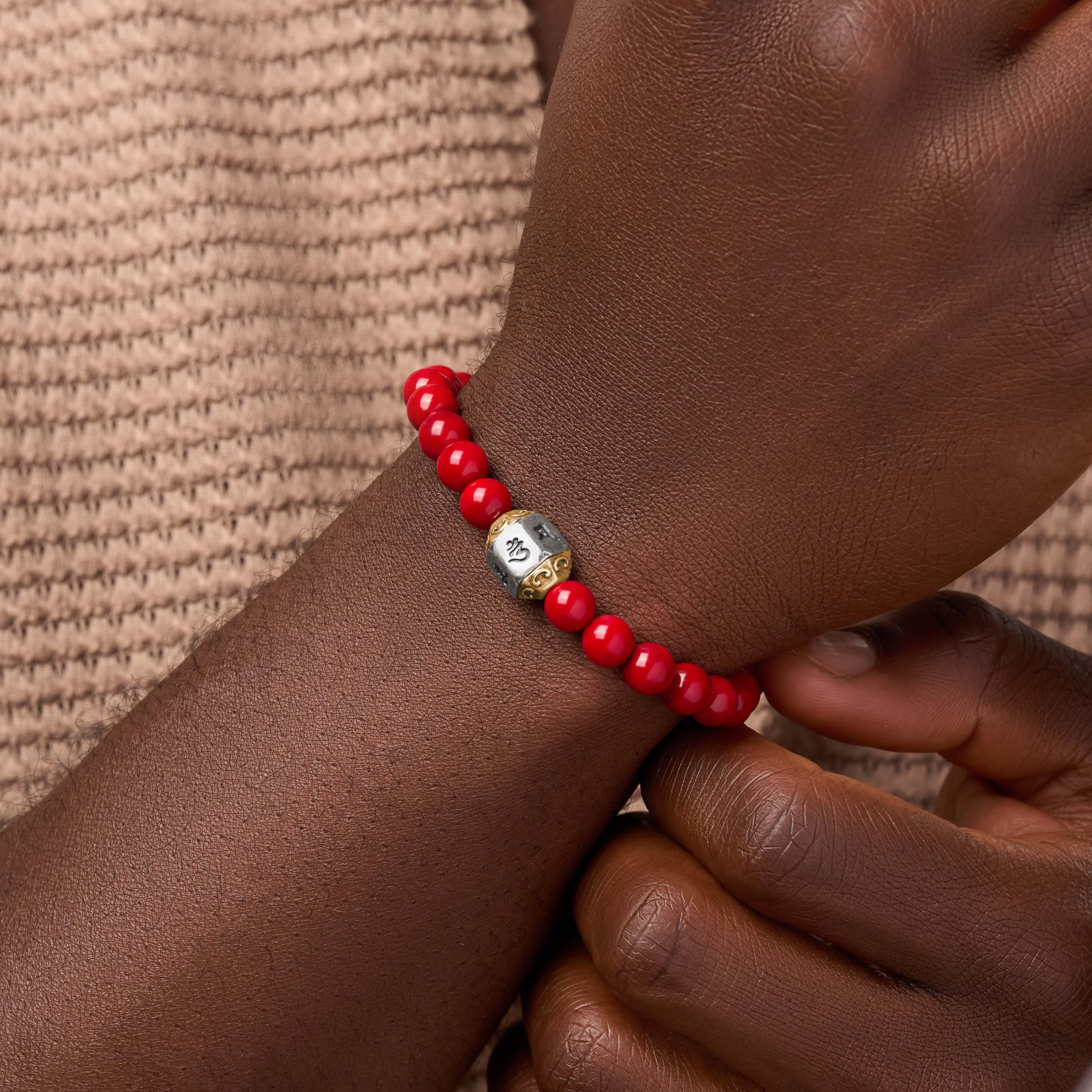 Vitality Boost Red Coral Mantra Silver Bracelet - Image 2