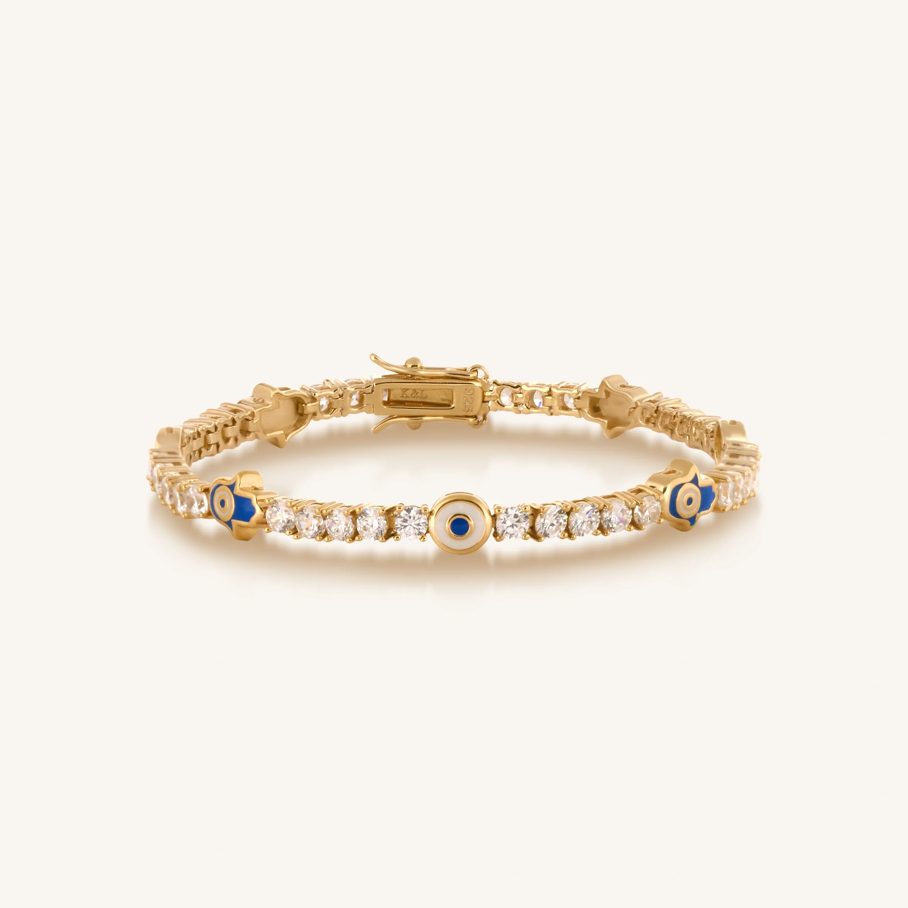 Warden of Peace Gold Evil Eye & Hamsa Tennis Bracelet