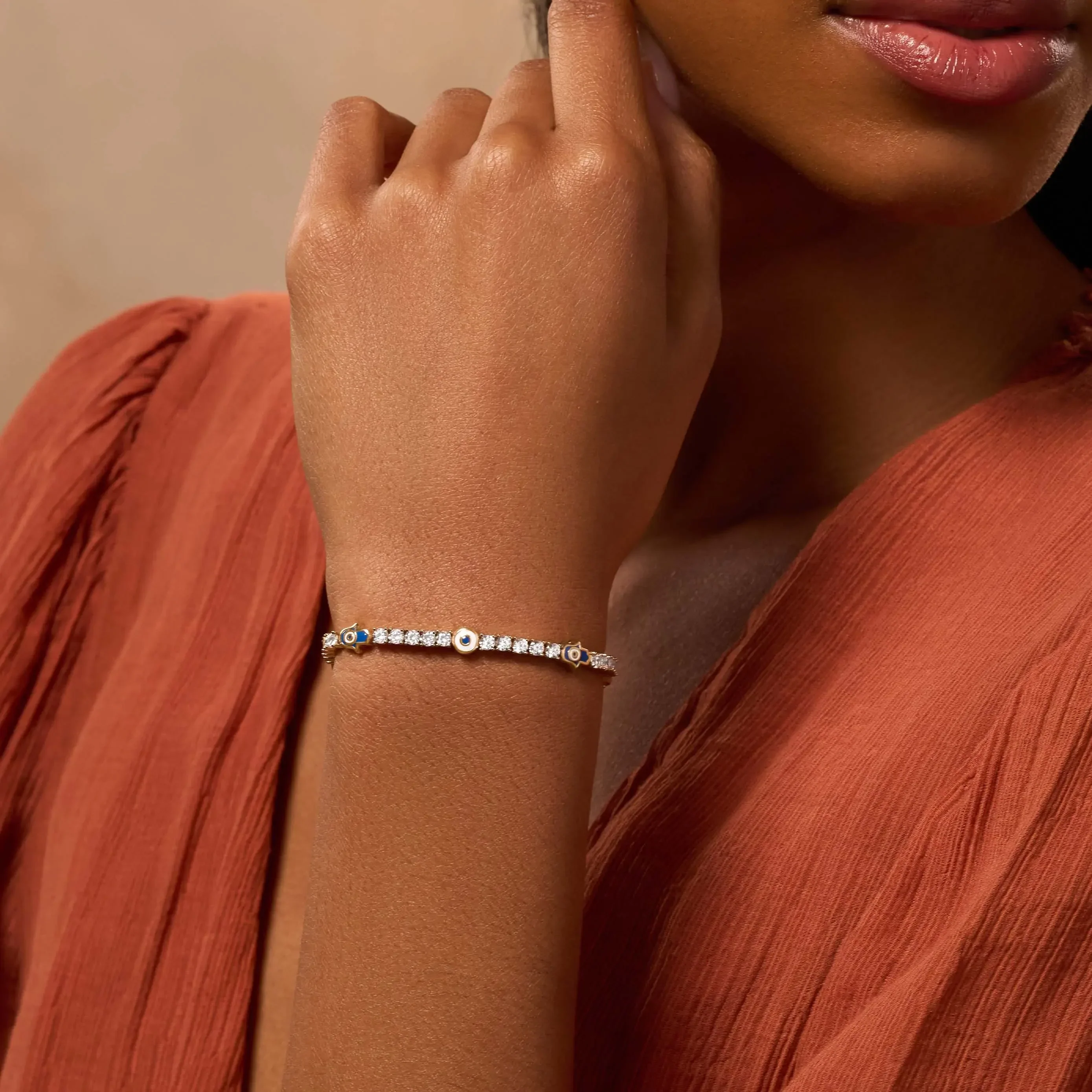 Warden of Peace Gold Evil Eye & Hamsa Tennis Bracelet - Image 2