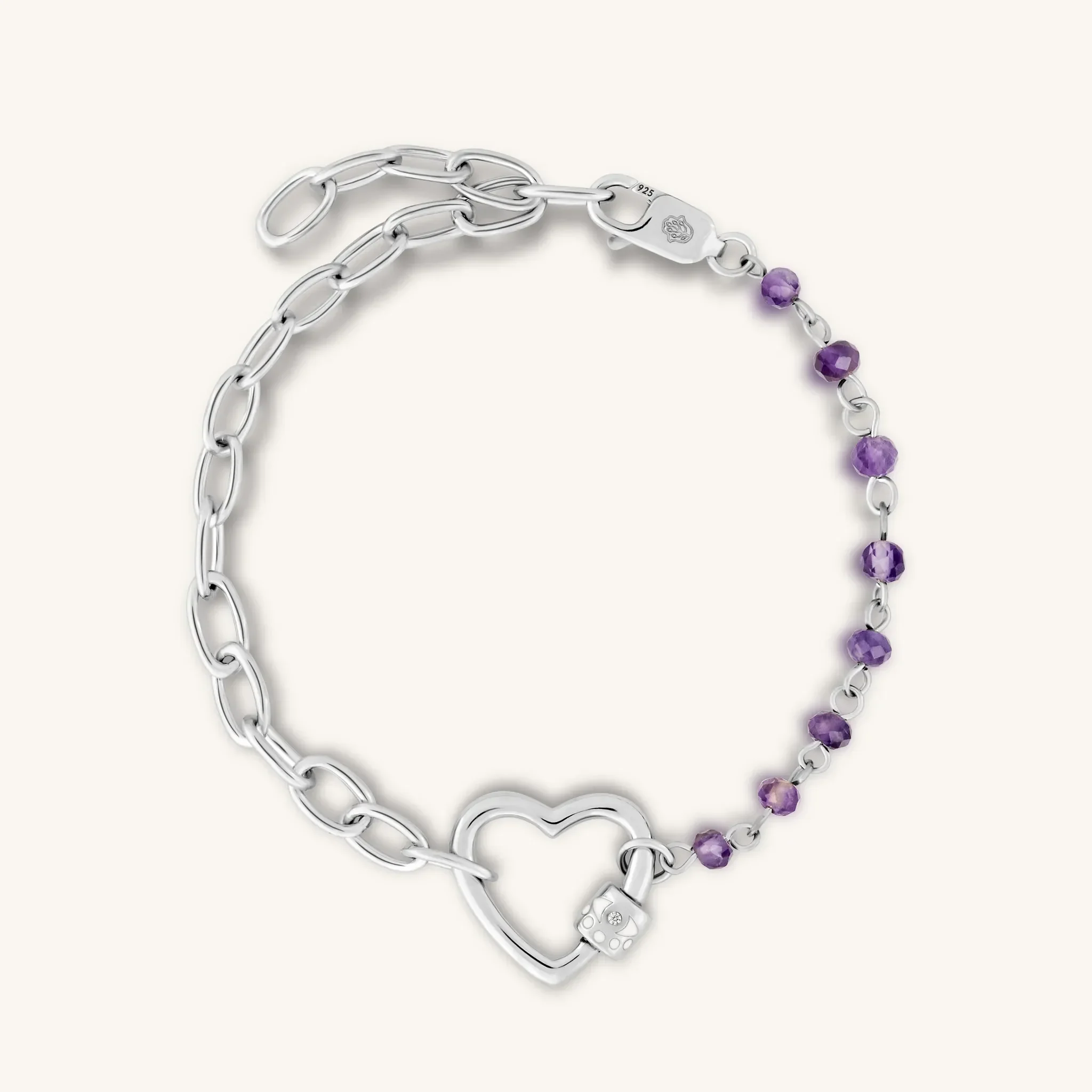 Warm Protection - Silver Heart Amethyst Bracelet