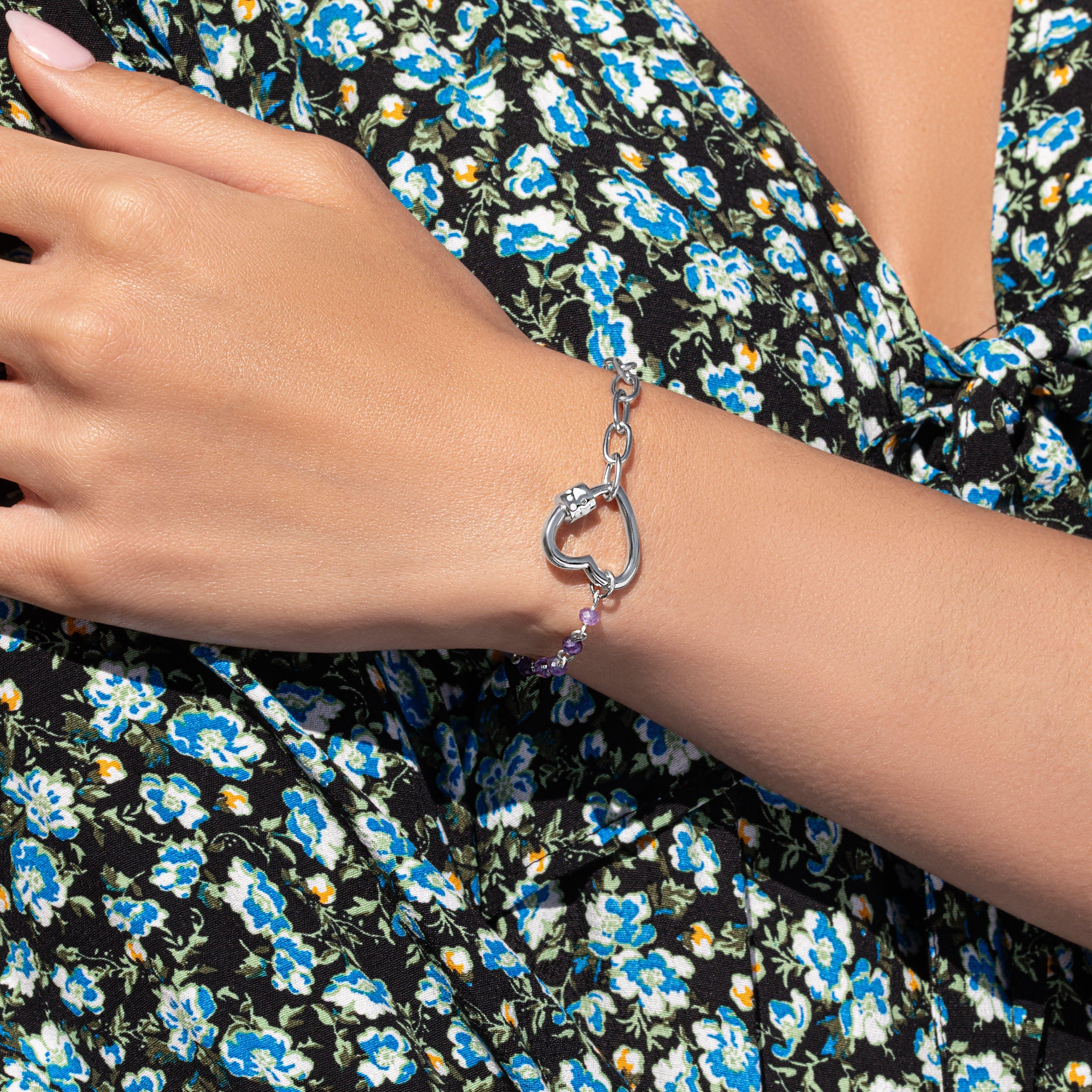 Warm Protection - Silver Heart Amethyst Bracelet - Image 2