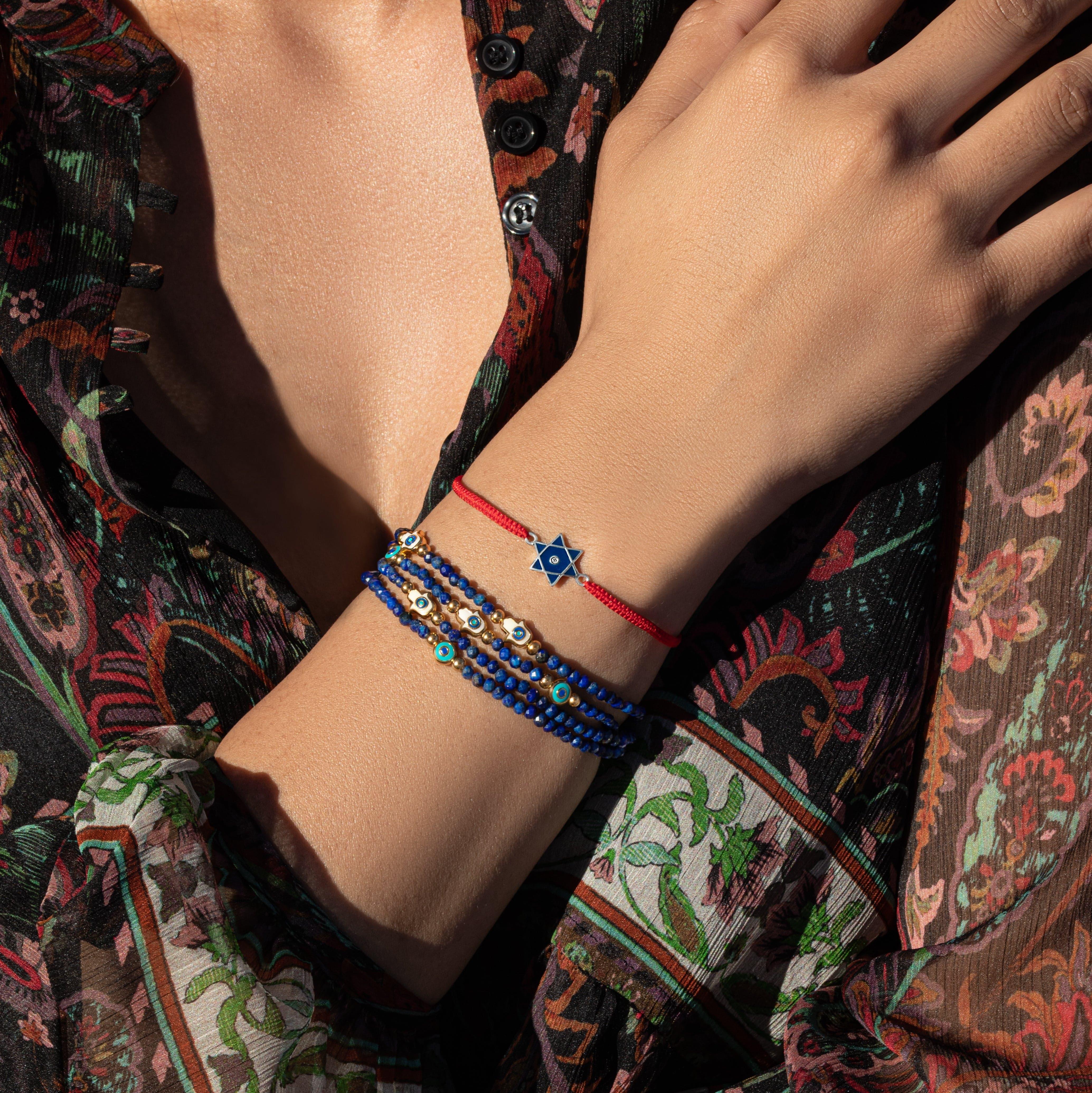 Wise Belief - Lapis Enamel Evil Eye Hamsa Bracelet - Image 5