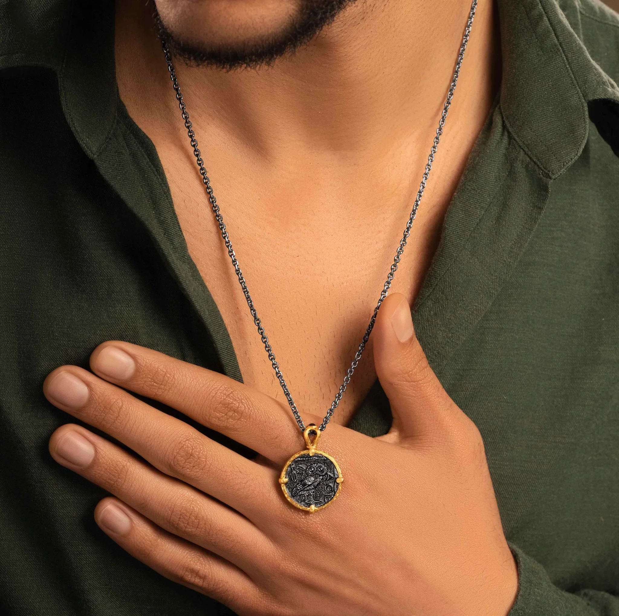 Wise Prosperity - Onyx Owl Coin Necklace - Image 2