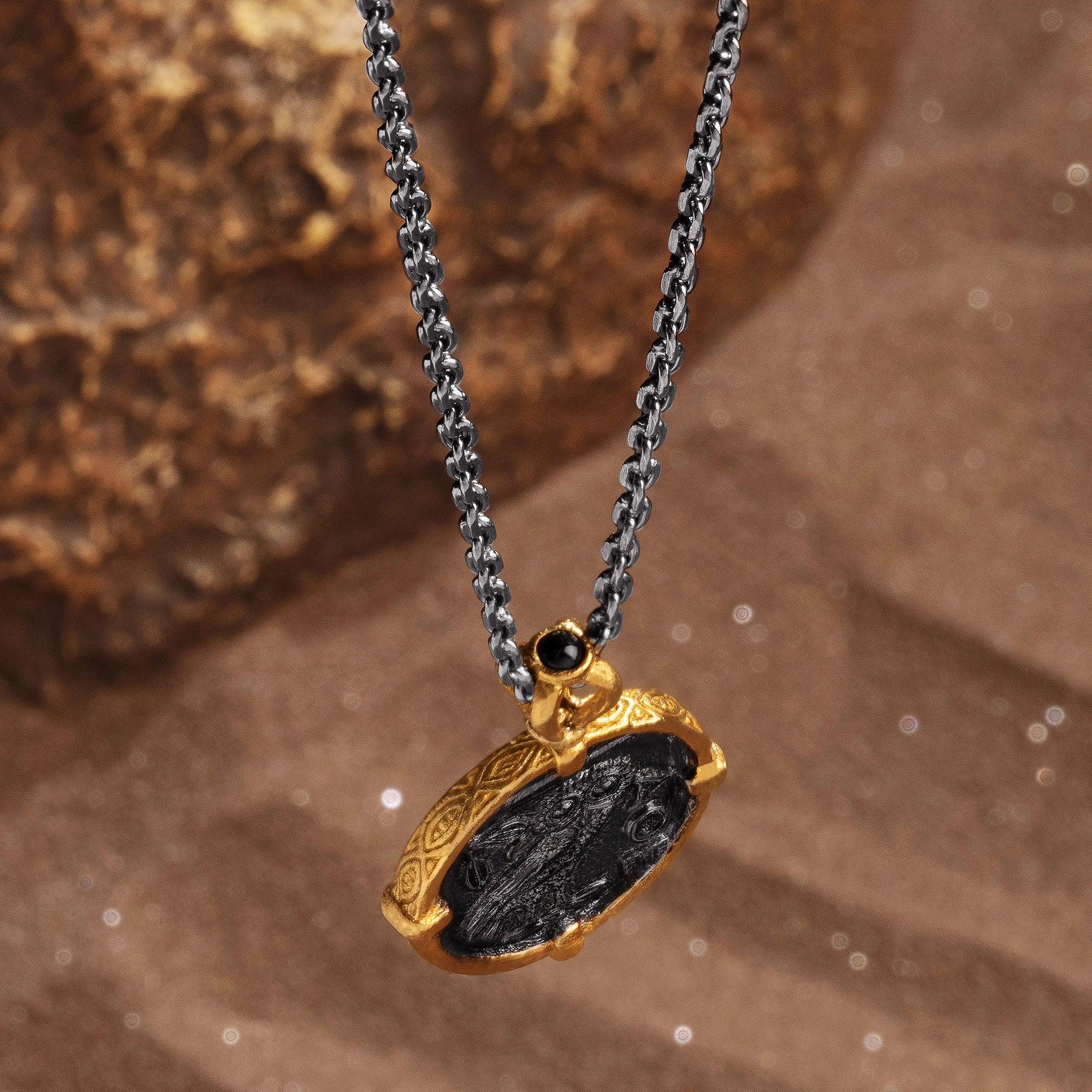 Wise Prosperity - Onyx Owl Coin Necklace - Image 3
